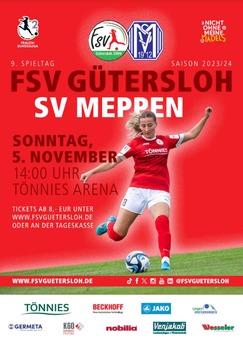 FSV Gütersloh gegen SV Meppen 1912, 2. Frauen Fußball Bundesliga, 5. November 2023